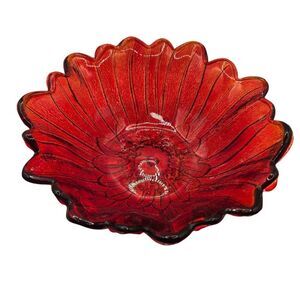 Vintage Indiana Red Glass Daisy Sunflower Bowl